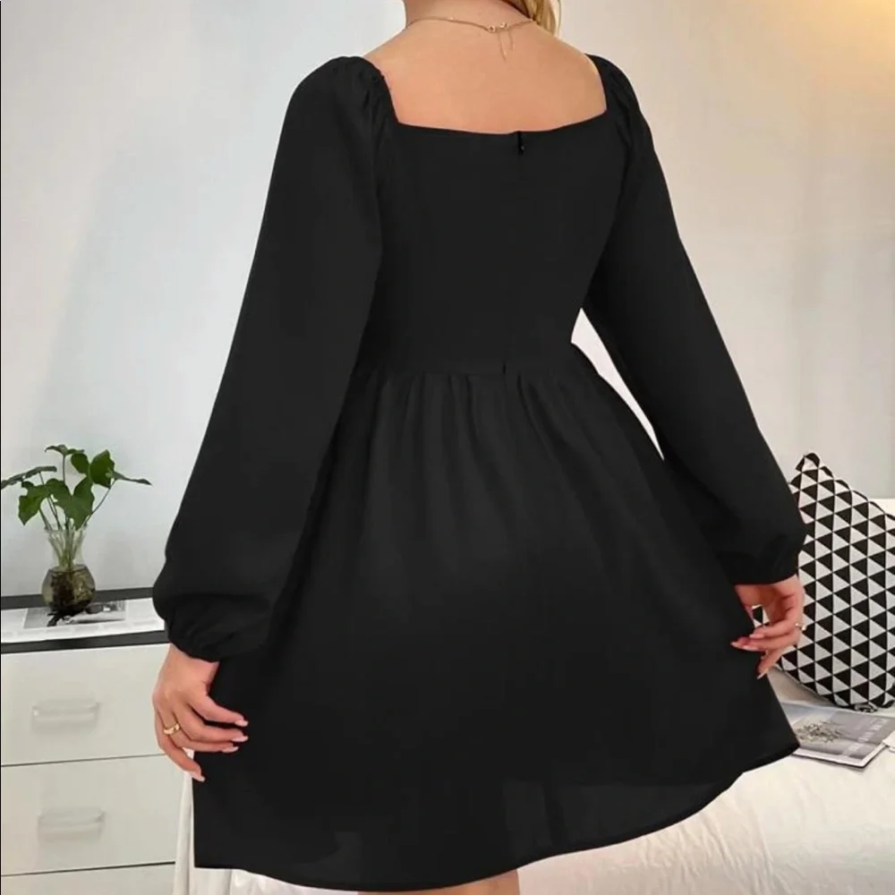 Rose red plus size bishop sleeve mini dress - Picture 7 of 15